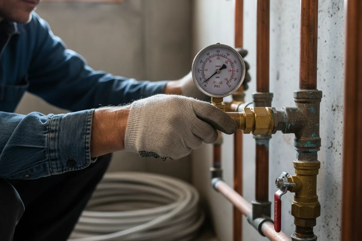 Pressure testing a repaired line during Water Line Repair in Gilberton